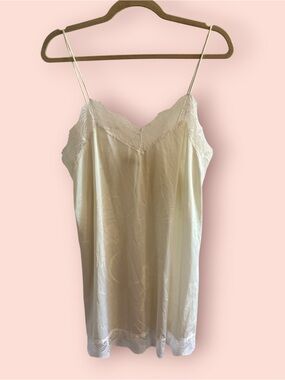 Vintage Timeless Classic Ivory Lace Slip Dress Floral Jacquard Nylon USA
